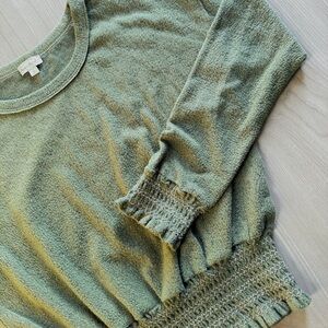 Hem & Thread Olive Green Textured Knit Top